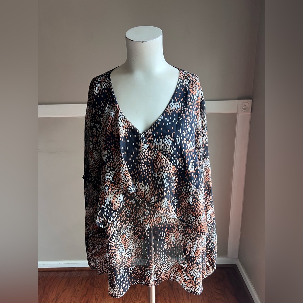 Zac & Rachel Black and Brown Dotted Blouse Size L